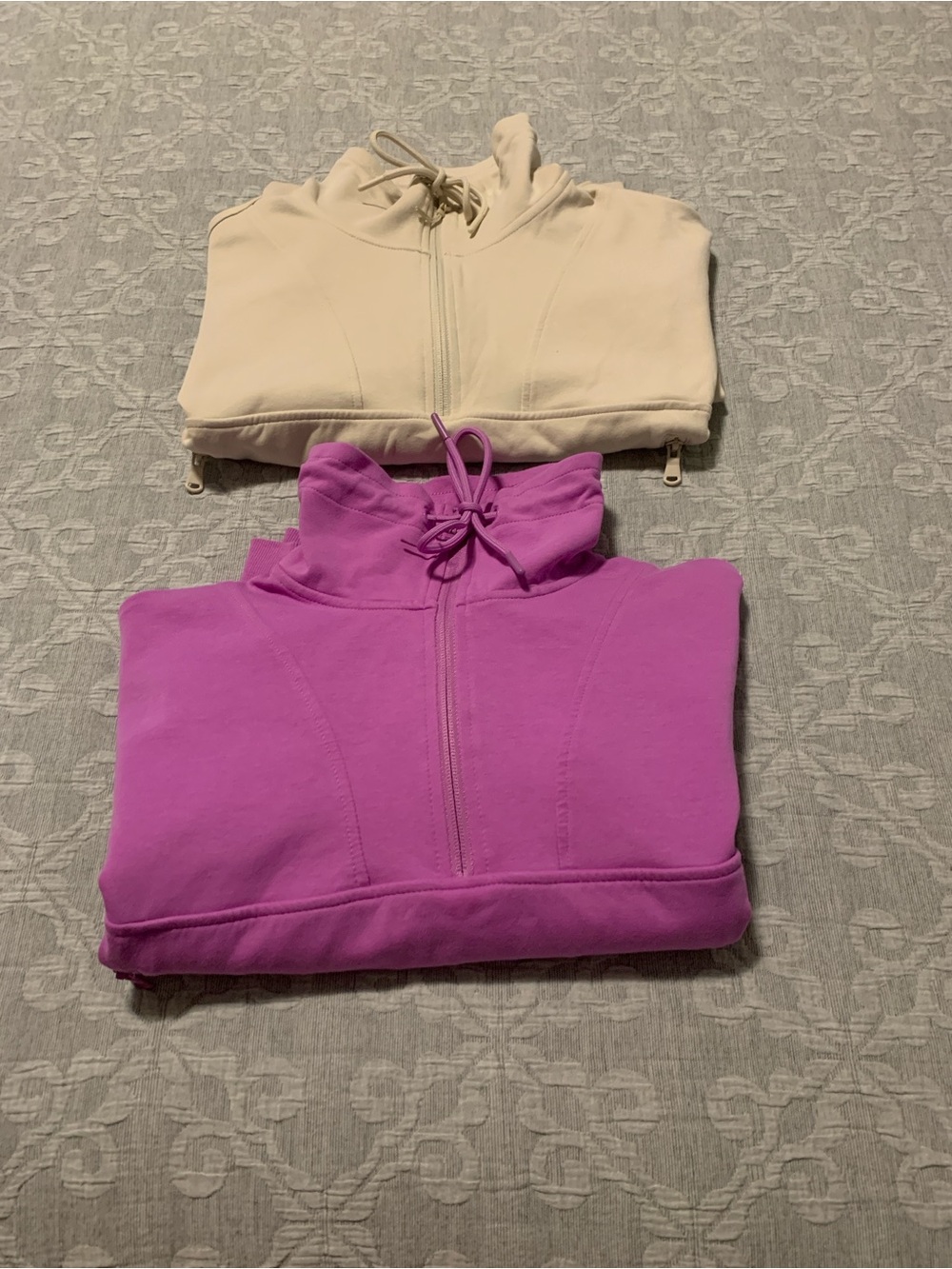 BUNDLE Old Navy Women's Half-Zip Hoodie Sweatshirt in Cream and Pink
